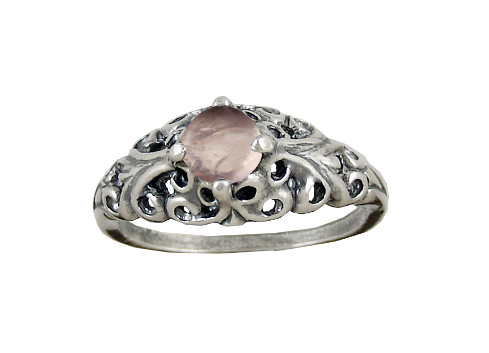 Sterling Silver Filigree Ring With Rose Quartz Size 6